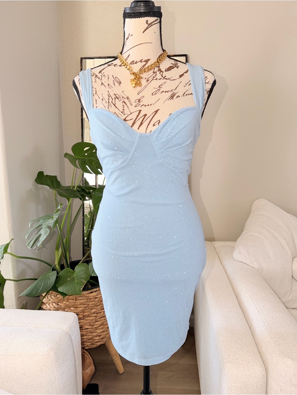 Windsor Light Blue Sparkle Sweetheart Midi Dress